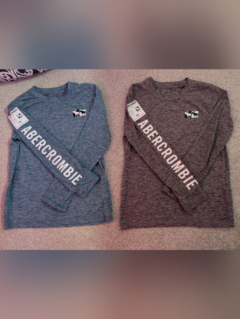 abercrombie kids Long-Sleeve Logo Tees - Blue & Gray Heather